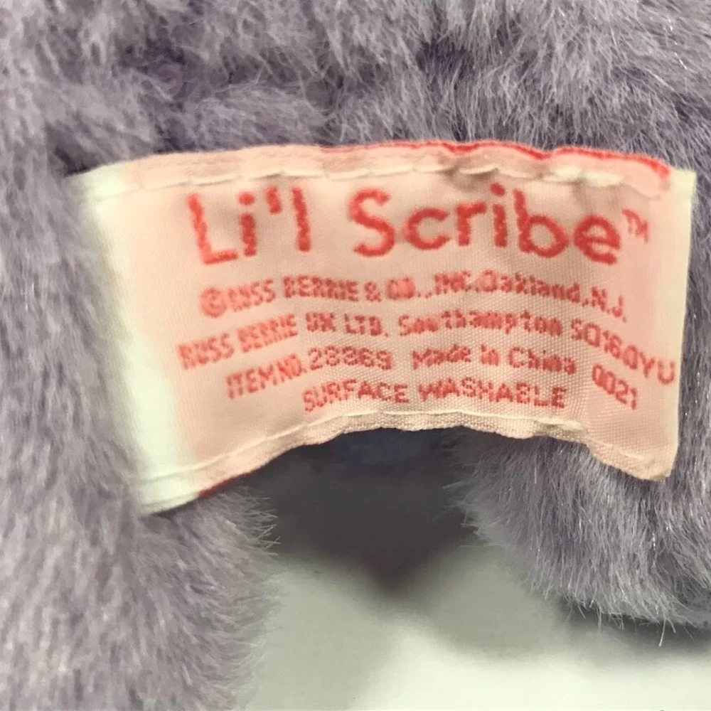 Russ Berrie Lil Scribe Purple Teddy Bear Plush 28869 Lavender Vintage 5 inch